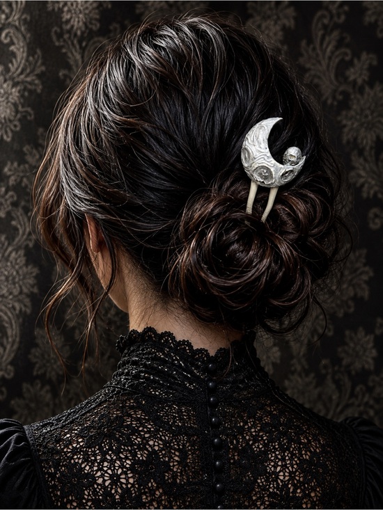 Handmade Accessories - Skull Moon Hair Fork